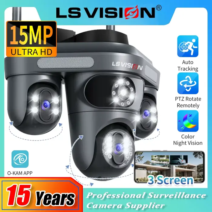 LS VISION 15MP trois écrans WiFi caméra IP sans fil extérieur
