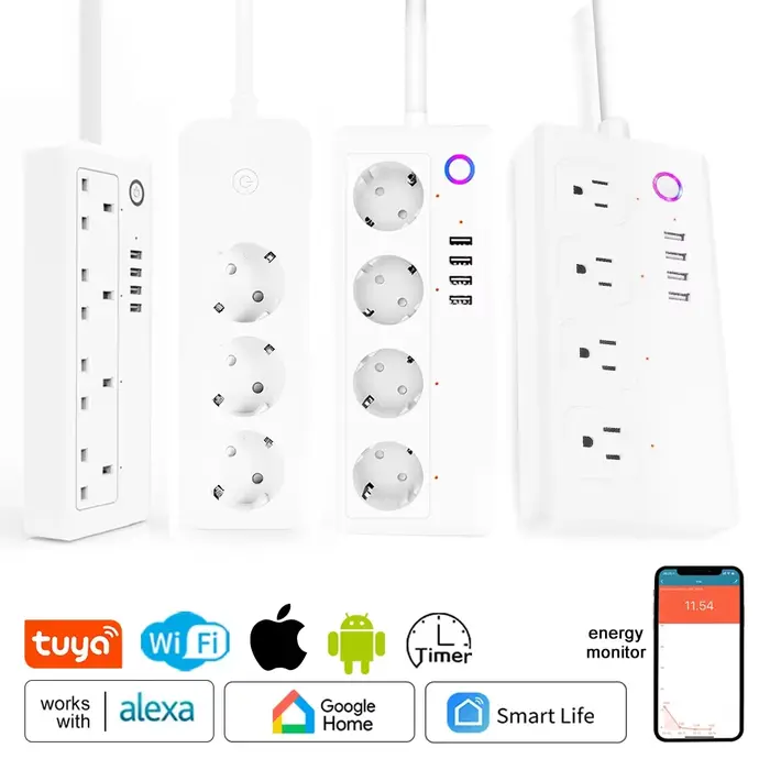 Prise intelligente WiFi avec 4 prises et 4 ports USB, compatible avec Alexa, Google Home, Tuya SmartLife, pour une maison connectée et un confort quotidien amélioré