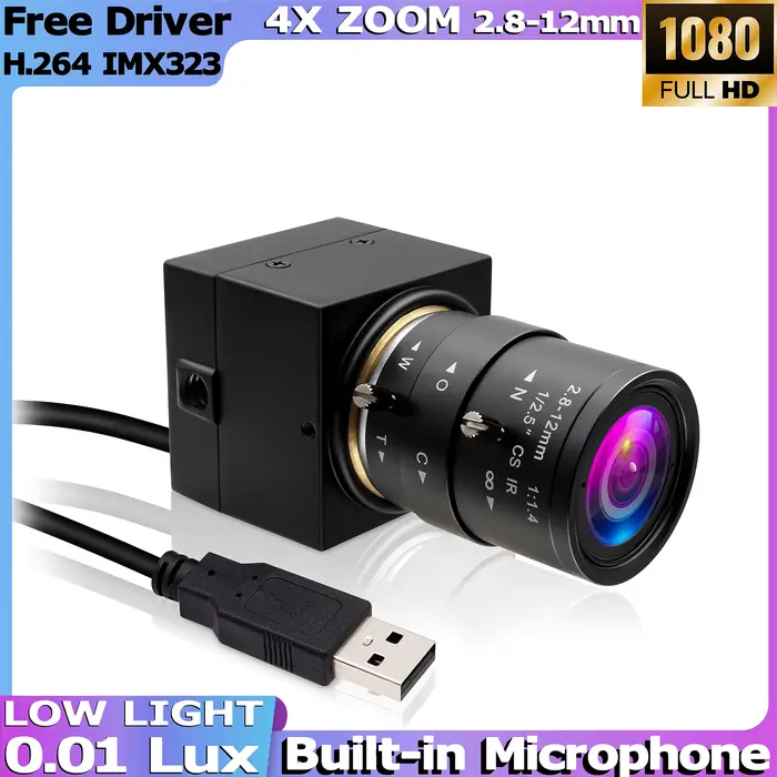Caméra USB ELP 2MP 0.01Lux à faible luminosité H.264 1080P 30FPS IMX323 UVC, webcam PC pour diffusio