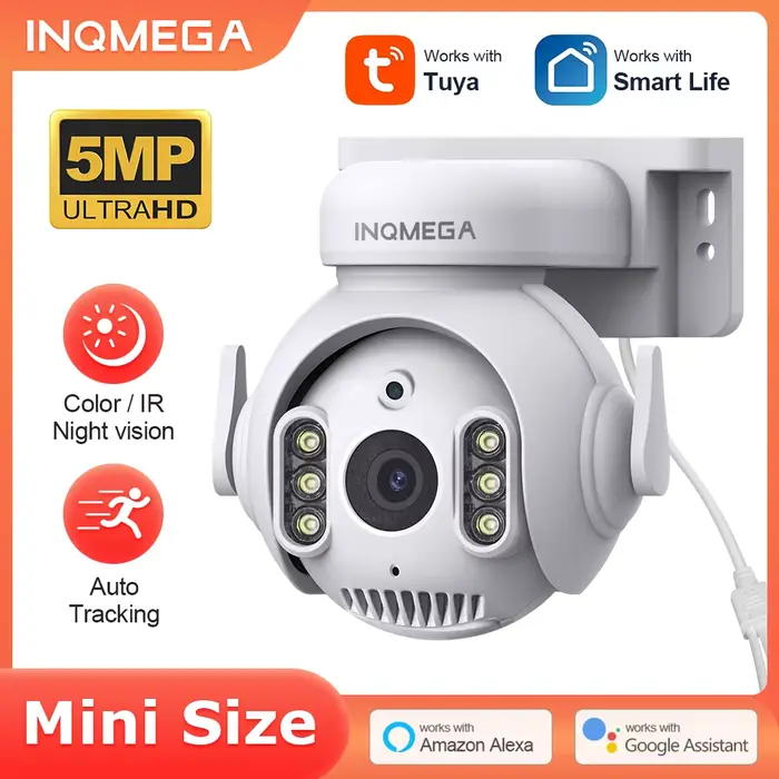INQMEGA-Mini Caméra de permission Extérieure PTZ IP WiFi TUYA, Dispositif de 5MP avec Suivi existent