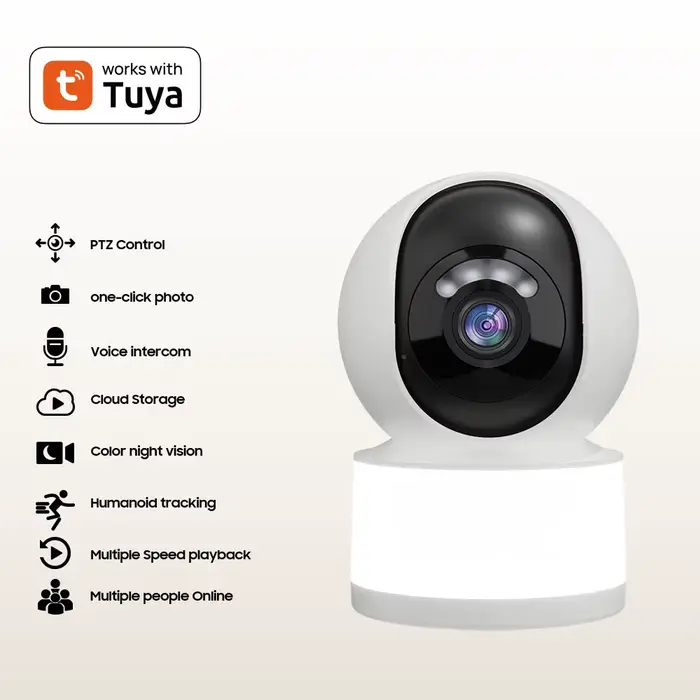 Caméra IP PTZ sans fil 3MP 1296P Carecam/Tuya avec vision nocturne couleur, détection de mouvement h