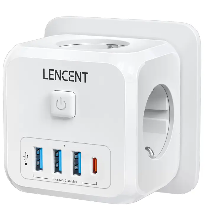 LENCENT Prise USB prises de dés EU Prise Multiple Extender avec 1 Type-C + 3 Ports USB