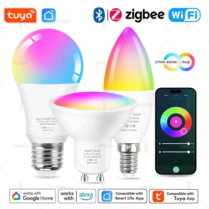 Tuya inda-Ampoule LED intelligente à intensité variable E14
