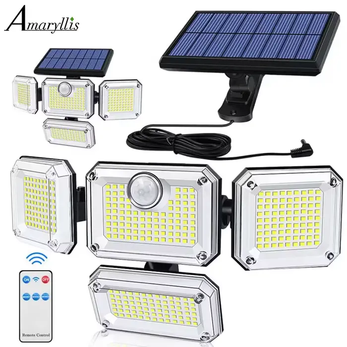 20w lumière solaire 122/333led IP65 étanche extérieure intérieure lampe de jardin solaire avec tête 