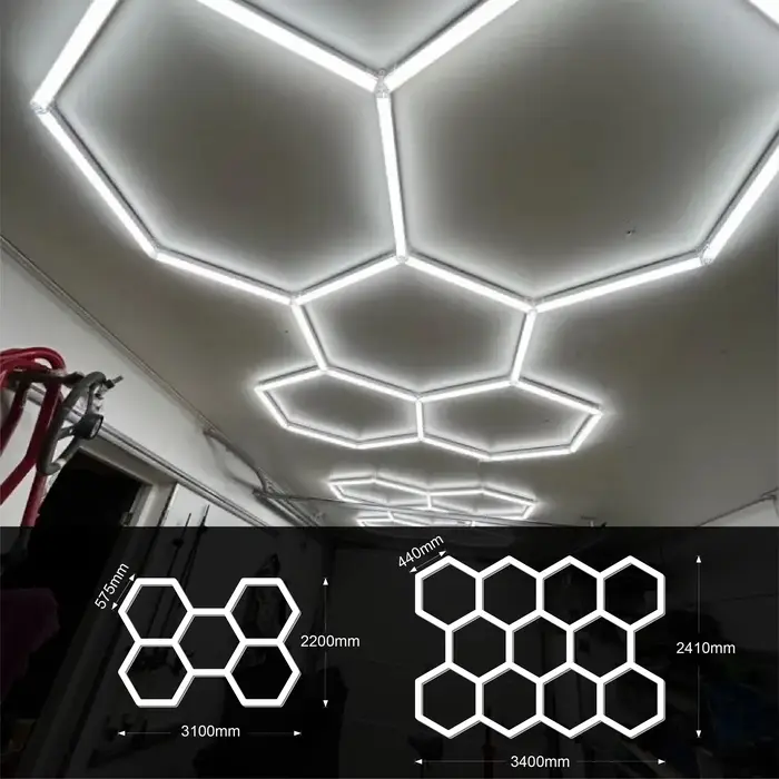 Lampe à LED hexagonale en accent d'abeille pour garage tube d'éclairage plafond réparation carrosserie automobile atelier tension 110V 240V lumière blanche beige blanc froid bleu gris foncé jaune orange rouge blanc chaud modifiable vert