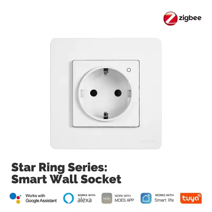 MOES Tuya ZigBee prise intelligente, prise murale européenne intégrée moniteur d'énergie indicateur 