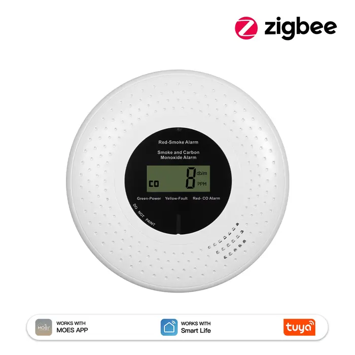 Détecteur de fumée et de monoxyde de carbone MOES Tuya ZigBee 2-en-1, alarme intelligente de gaz CO,