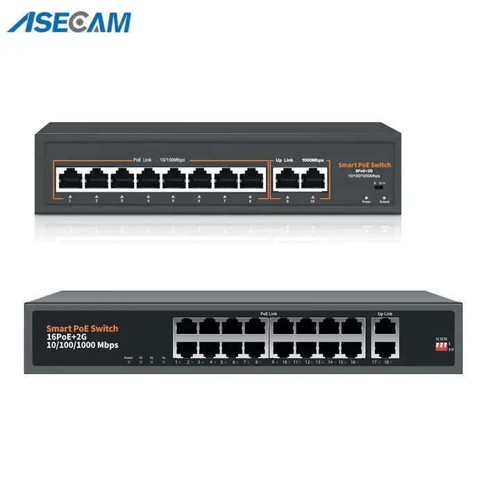 Commutateur POE réseau 8 ports 52 V avec 10/1000 Mbps IEEE 802.3 af/at sur Ethernet camera video sur