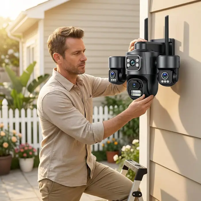 Caméra IP WiFi HD 15MP à triple écran et triple objectif ICsee