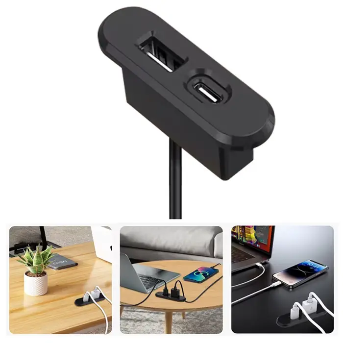 Table prises de courant cachées USB + prise type-c alimentation intégrée