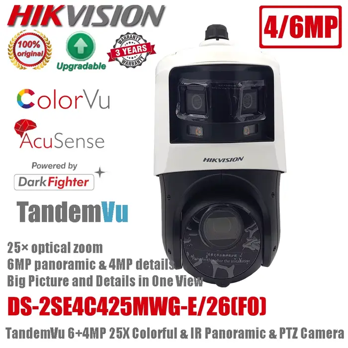 Hikvision TurnVu d'origine DS-2SE4C425MWG-E/26(F0) TandemVu 6 + 4MP 25X Colorful & IR DarkFighter Ac