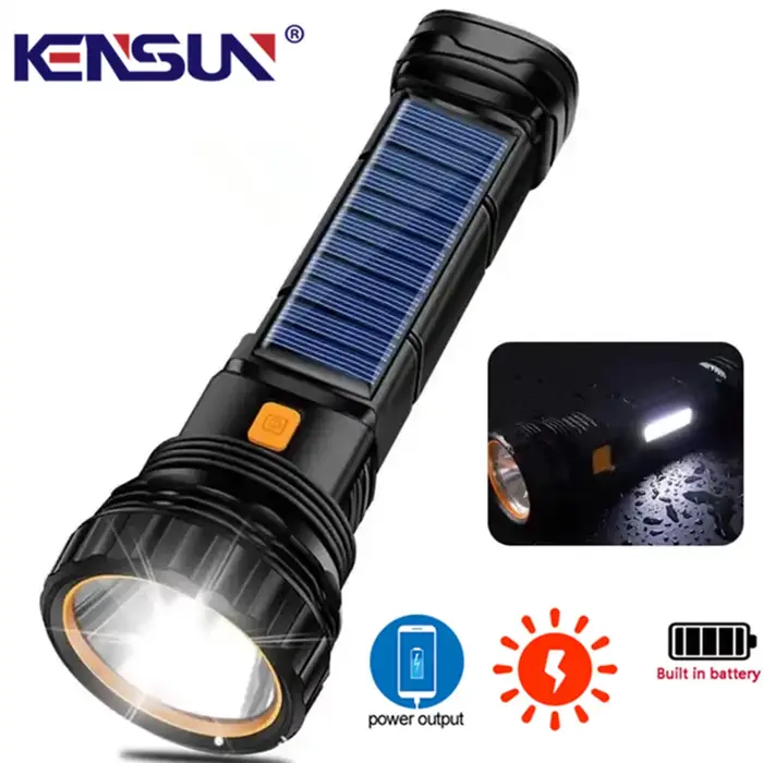 Lampe de poche solaire LED multifonction lanterne extérieure longue portée torche batterie externe d
