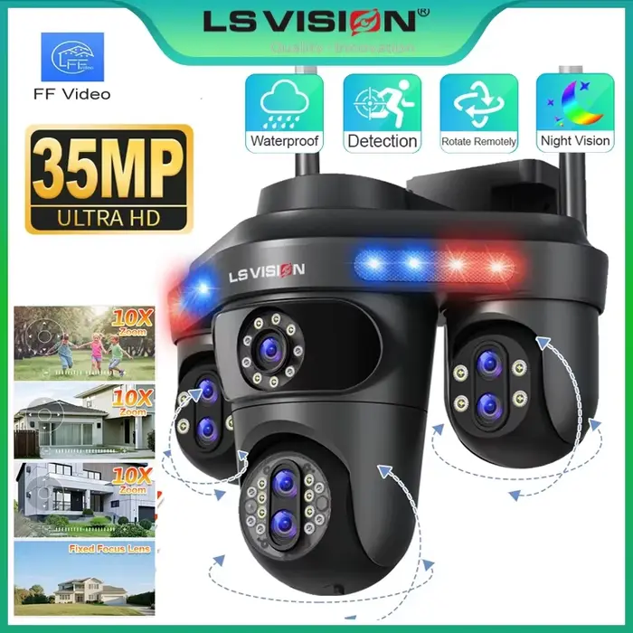 LS VISION Caméra de sécurité extérieure 35MP avec zoom optique 10X Objectif 7/5