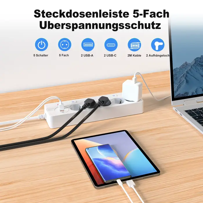Multiprise intelligente à prise européenne avec port multi USB type-c