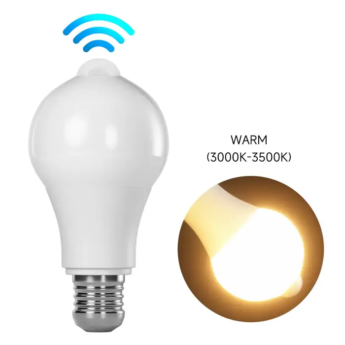 Ampoule LED avec capteur de mouvement PIR E27, Induction infrarouge humaine intelligente, lumière bl