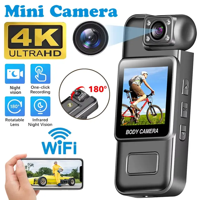 Mini caméra WiFi Ultra HD 4K caméscope d'équitation et révélateur de sport pour surveillance en temps réel et enregistrement avant/après occasions spéciales