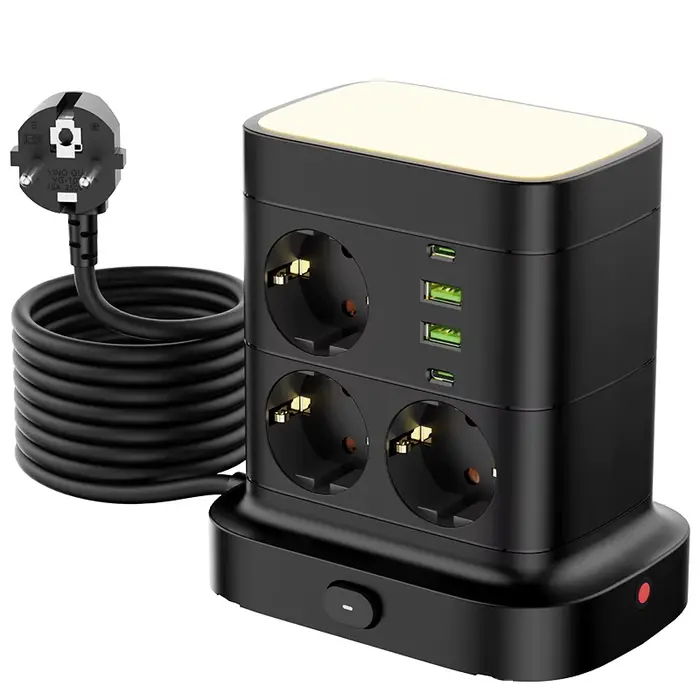 Tour multiprise multi-prises avec 2 USB + 2 Type C 2M câble d'extension prise ue prise électrique ve