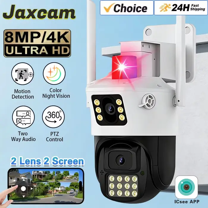 Caméra IP 6K 12MP HD WiFi, caméra extérieure, Zoom 8x, trois objectifs, double écran, caméra PTZ de 