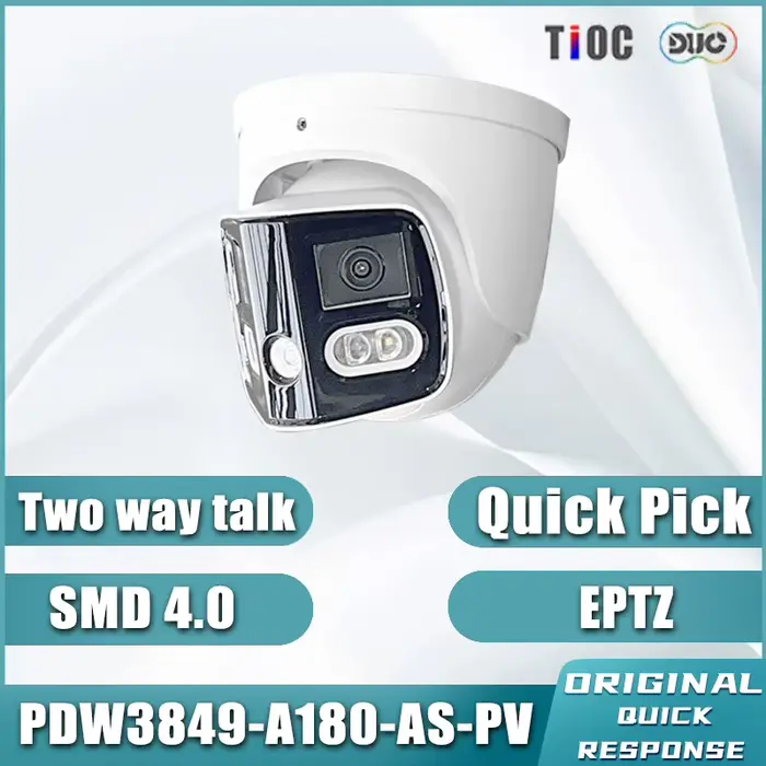 Dahua 4K Tioc Duo 180 °   Caméra POE grand angle avec support EPTZ, alarme sonore et lumineuse, surv
