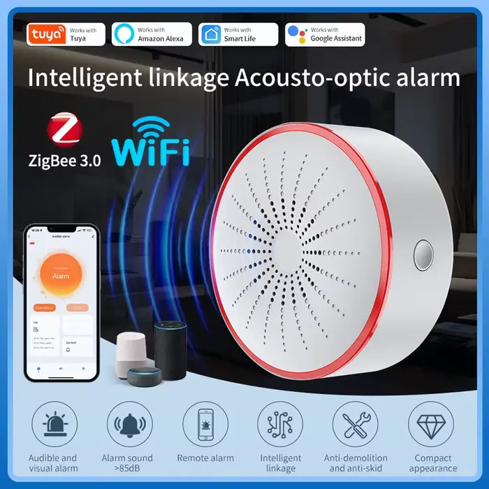 Tuya Wifi Zigbee sirène intelligente alarme pour la sécurité de la maison capteur d'alarme sonore et lumineuse vie