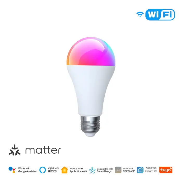 Ampoule intelligente MATTER WiFi RGB + CW 14W E27, changement de couleur variable 2700K-6500K, appli