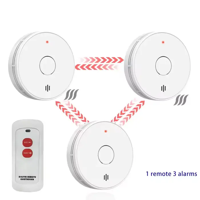 Détecteur de fumée/télécommande interconnectée par batterie de 10 ans, alarme incendie sans fil inte
