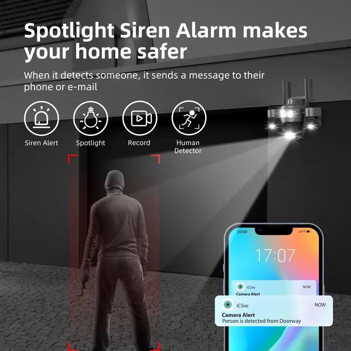 Offre spéciale iCsee 3 objectifs 3 écran WiFi caméra 360 ° CCTV extérieur imperméable de suivi automatique