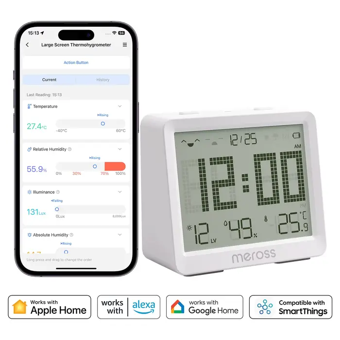Meross-Capteur WiFi de température et d'humidité, hygromètre, therye.com, rétroéclairage de la maiso
