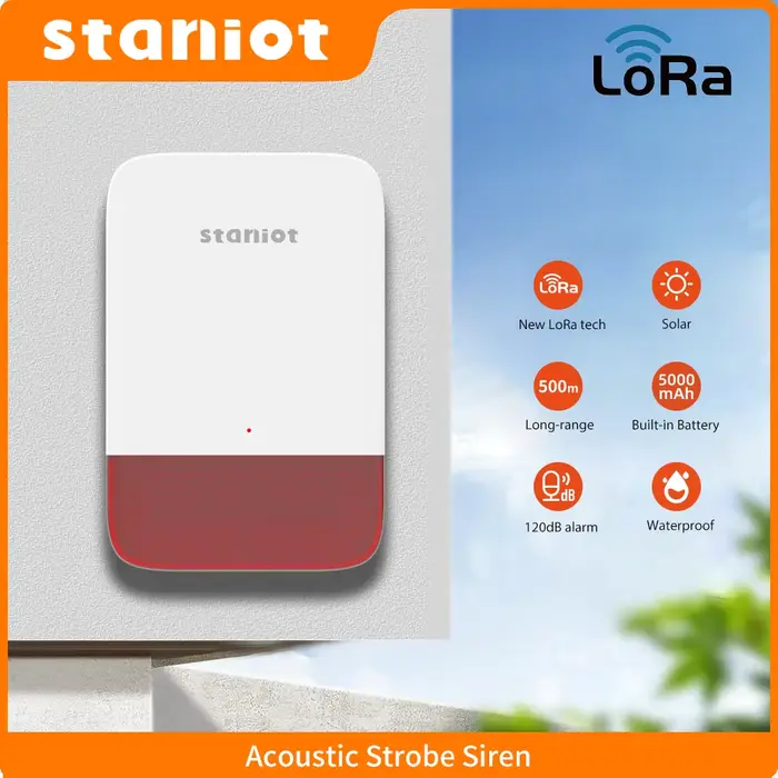 Sirène stroboscopique sans fil Staniot LoRa pour système de sécurité domestique compatibles avec Secpanel 7 Pro occasions de sécurité pour maison et communauté