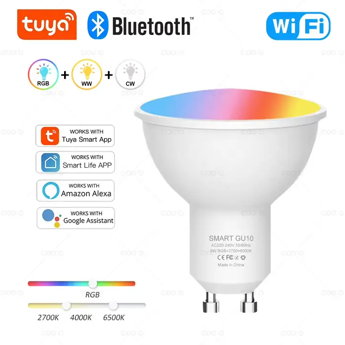 Tuya WiFi GU10 ampoule LED intelligente Bluetooth