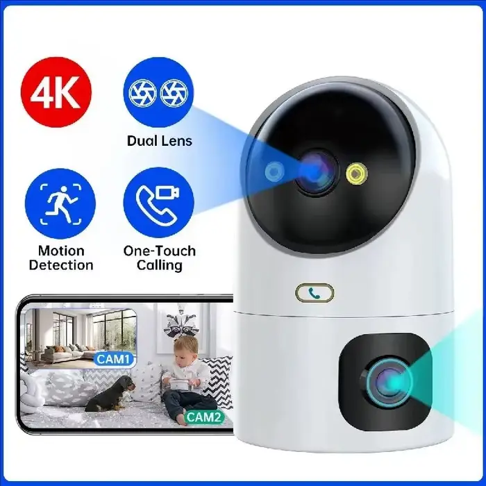 Caméra IP PTZ 4K avec zoom 10X, double objectif, suivi automatique, Wi-Fi, vision nocturne couleur, 