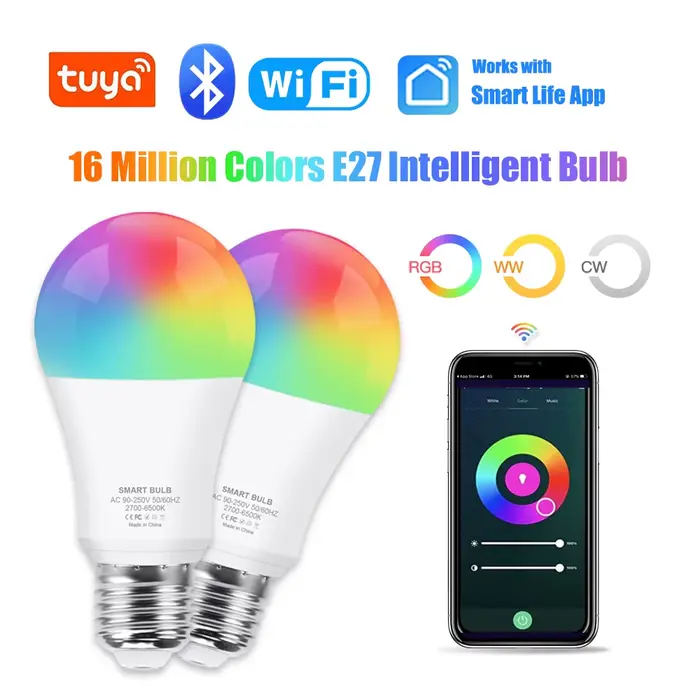 Tuya Wifi/Bluetooth ampoule intelligente E27 RGB Alexa lampe à LED ampoules intelligentes AC 85-265V lampes