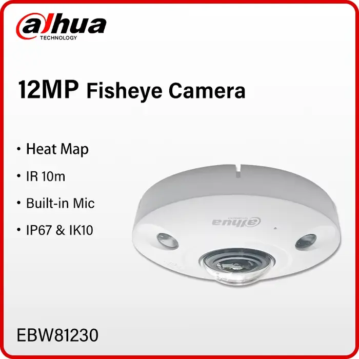 Caméra Fisheye IR réseau Dahua 12MP 360° °   Caméra de sécurité panoramique IR 10m avec alarme et po