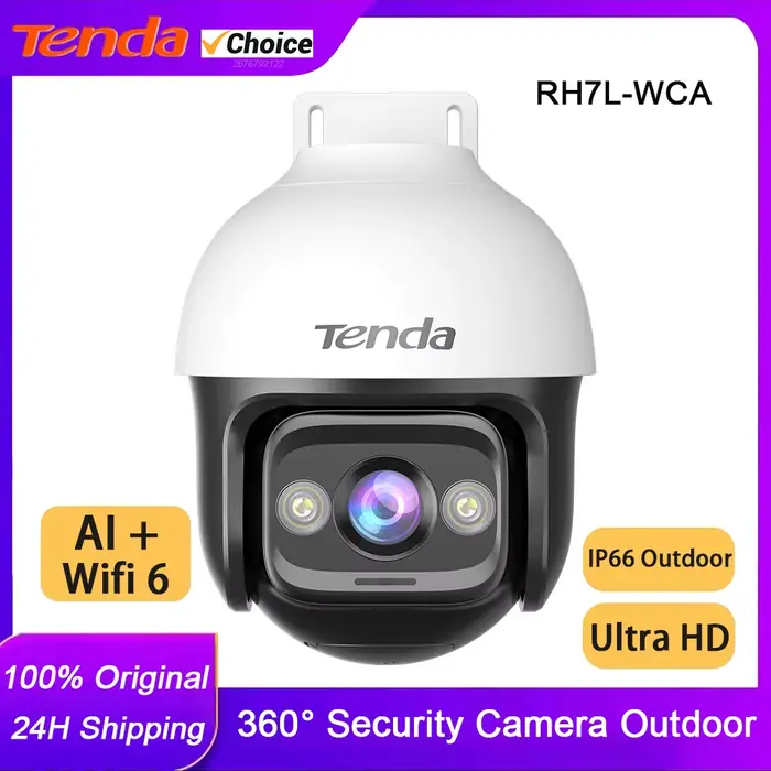 Caméras de sécurité Tenda Caméra extérieure WiFi 6 5MP 360 °   Panoramique/inclinaison, vision noctu