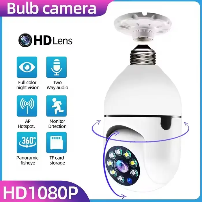 Caméra de surveillance extérieure E27 avec vision nocturne automatique couleur