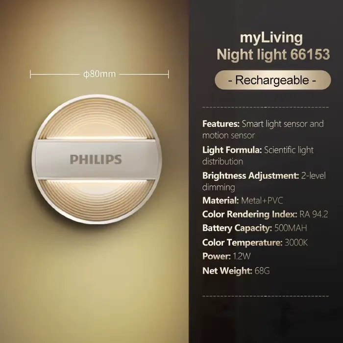 Philips MyLiving veilleuse 66153 DIANAII lumière intelligente capteur de mouvement batterie Recharge