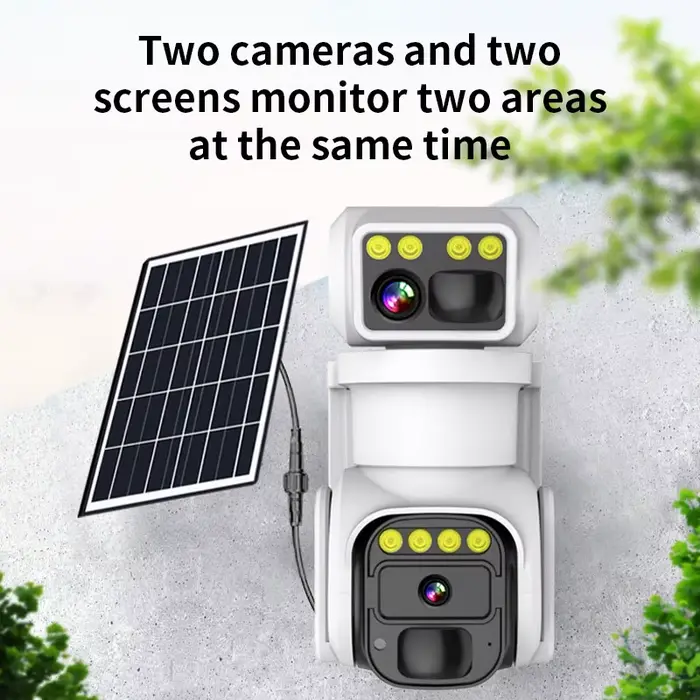 Caméra de sécurité domestique 4MP iCam+ APP à énergie solaire, double objectif, WIFI/4G, couleur int