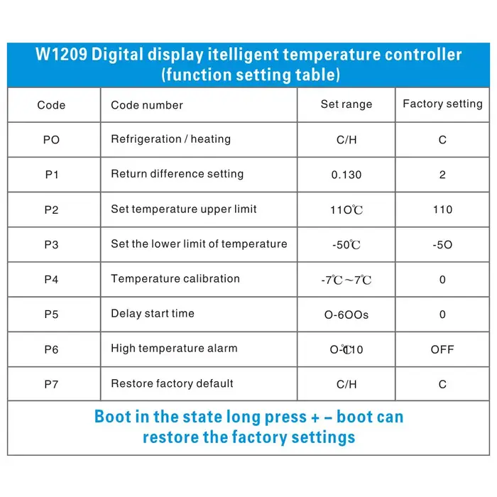 Thermostat numérique de température froide/chaleur DC 12V W1209