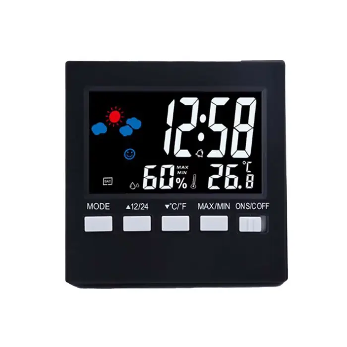 Réveil électronique avec thermomètre et hygromètre rétroéclairé, lecture précise de l'heure et de la