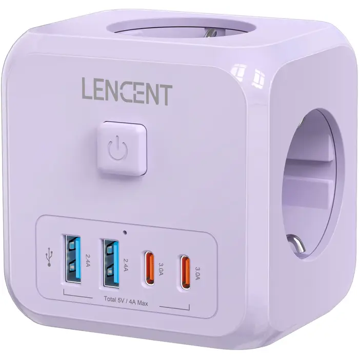 LENCENT – extension de prise murale 7 en 1, avec prises 3AC + 2 prises USB-A + 2 prises Cube USB-C, 