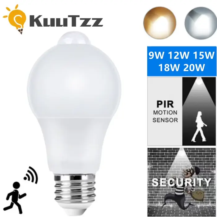 9/12/15/18/20W E27 LED capteur de mouvement ampoule lampe à LED PIR capteur lumière automatique marc