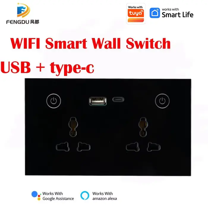 Prise murale intelligente universelle avec double port USB Type C, compatible WiFi, application Tuya