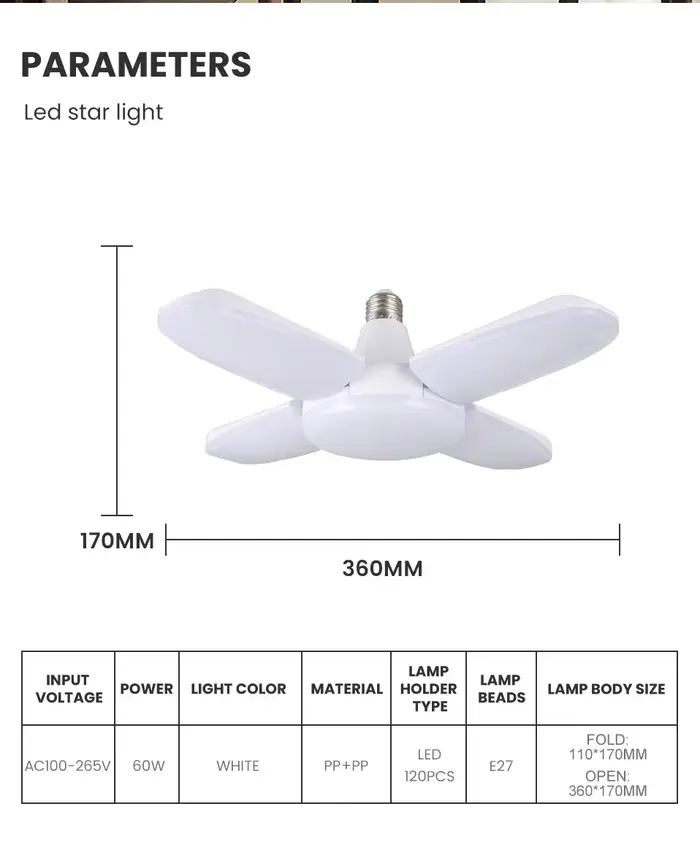 Ampoule LED pliable en forme d'éventail