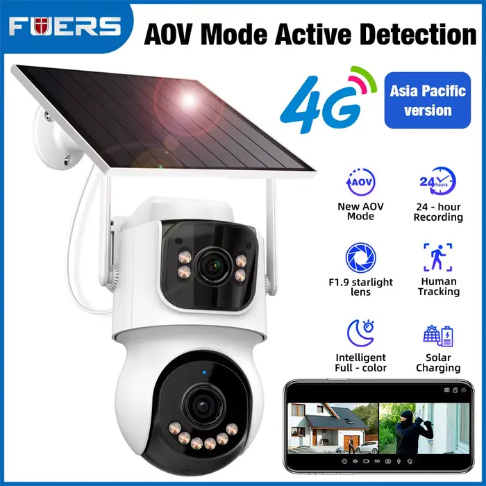 FUERS 4G caméra WIFI AOV double objectif 4MP caméra solaire extérieure WiFi IcSee asie pacifique cam