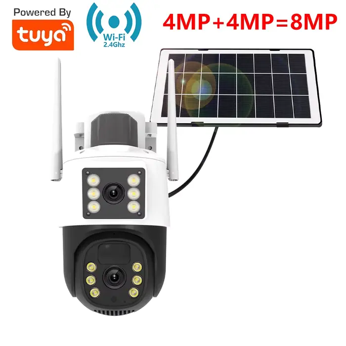 Caméra de surveillance extérieure Tuya Smart 4MP+4MP 8MP à double objectif