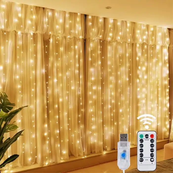Rideau lumineux LED avec télécommande USB