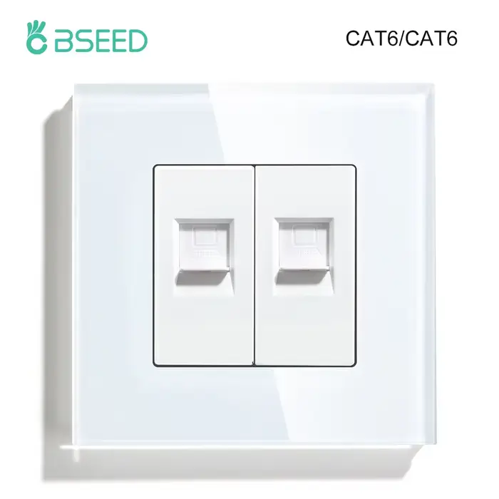 BSEED double prises Internet CAT6 prise murale prises de courant ue Plus réseau PC données ordinateu