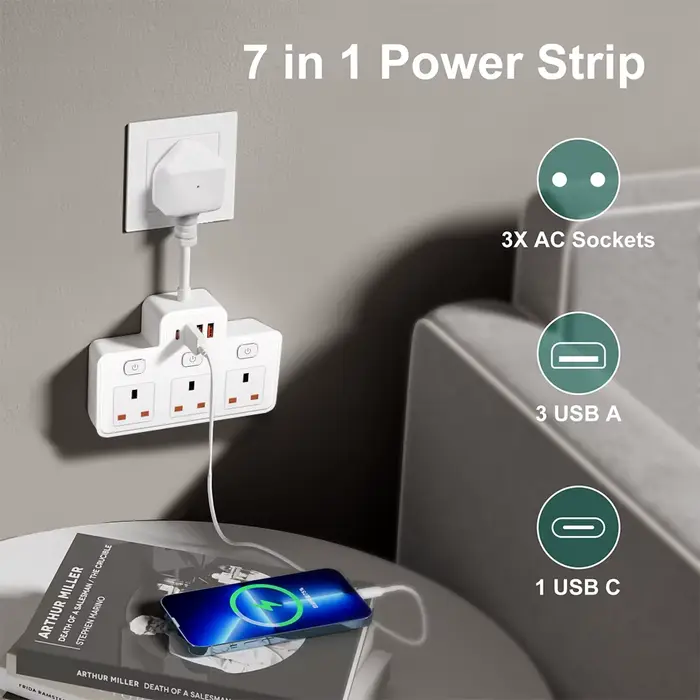 Adaptateur de filtre réseau multirobinet avec ports USB multiprise prise secteur britannique interrupteur indépendant mural charge C occasions spéciales智能家居多功能插座带USB端口，英标插头壁挂式充电C型，适用于各种场合