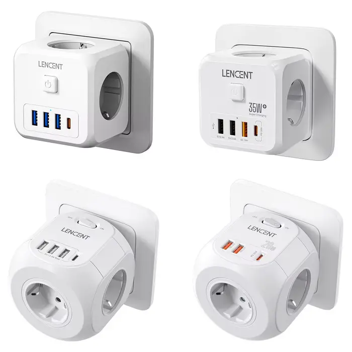 Multiprise LENCENT avec 4 Ports USB et Prise Secteur pour Charge Simultanée Appareils Électroniques Usage Général Occasions Spéciales