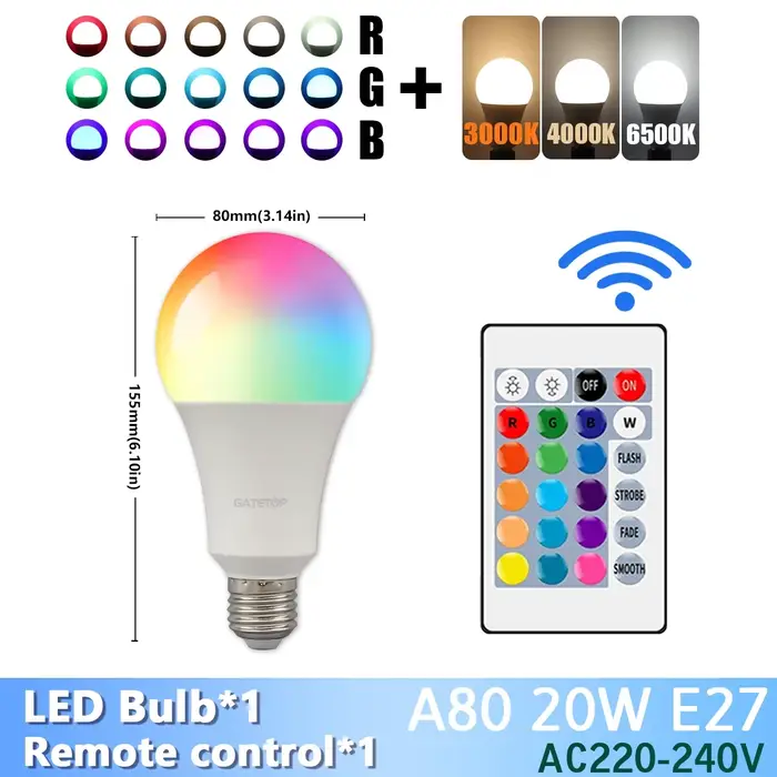 1-10 pièces Super lumineux 20W RGB LED ampoule lampe 24 touches télécommande réglable AC220V changem
